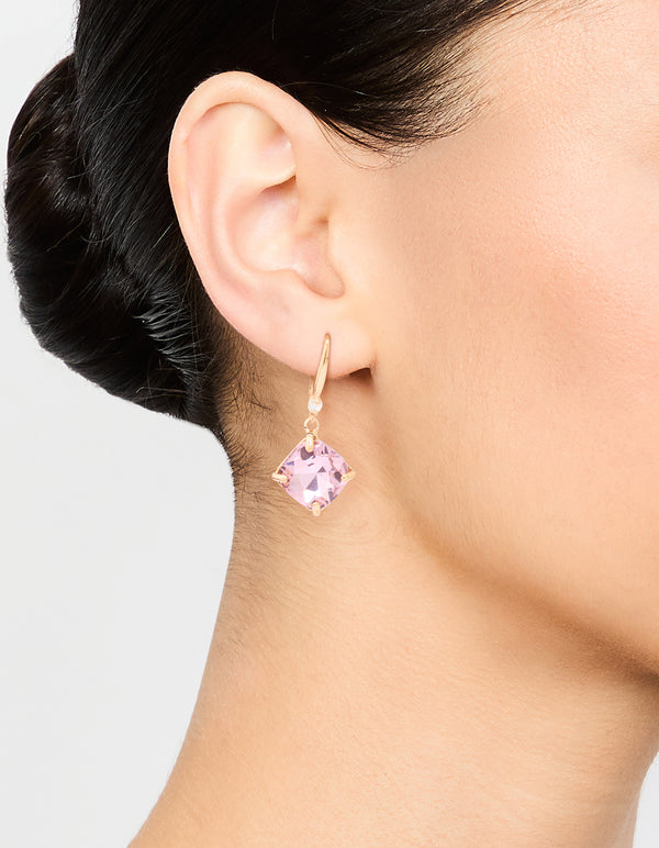 Rose Gold Pink Stone Drop Earrings