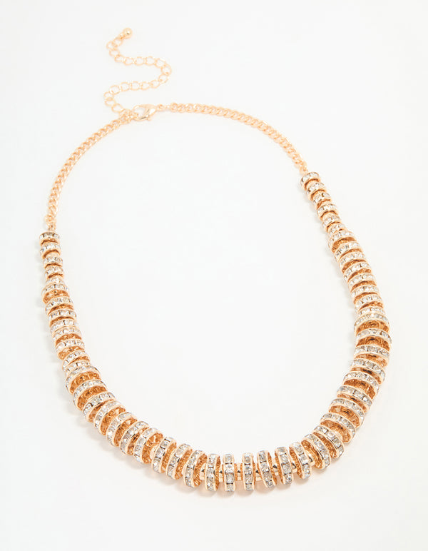 Rose Gold Diamante Rondell Short Necklace