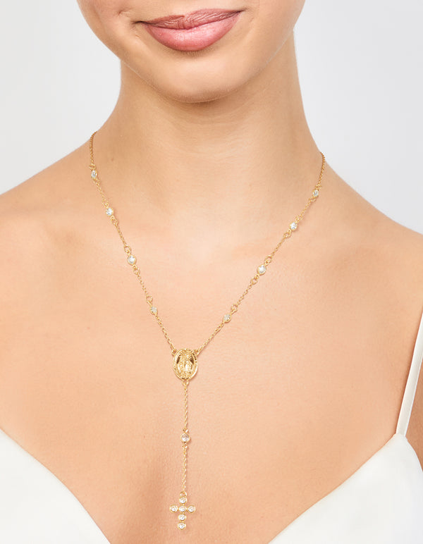 Gold Plated Cubic Zirconia Cross Y-Necklace