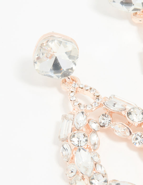 Rose Gold Diamante Hollow Oval Drop Earrings