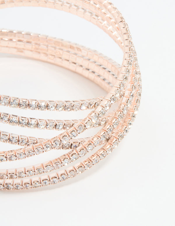 Rose Gold Diamante Layered Wrist Cuff