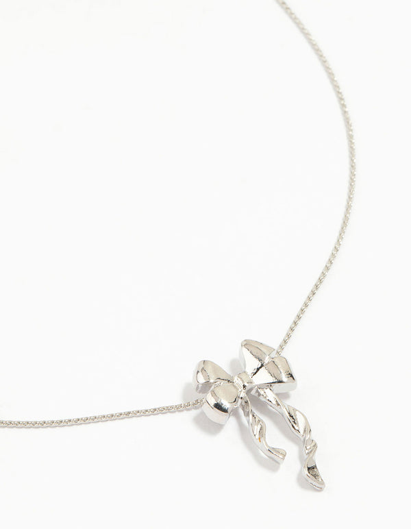 Silver Bow Twirl Pendant Necklace