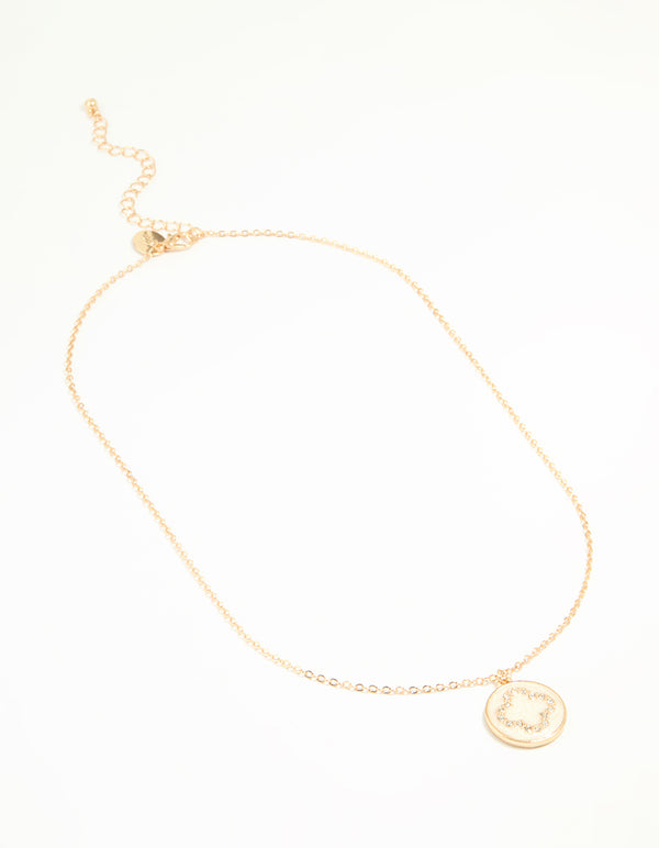 Gold Cubic Zirconia Flower Coin Pendant Necklace