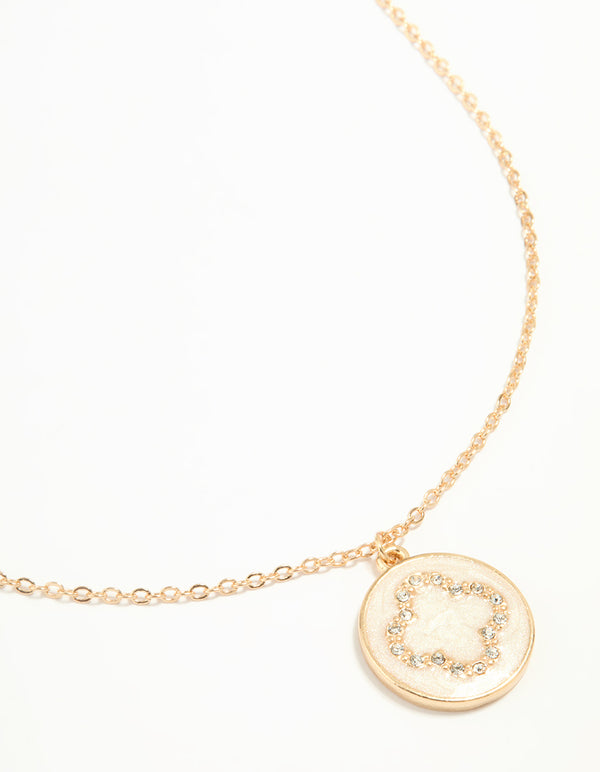 Gold Cubic Zirconia Flower Coin Pendant Necklace
