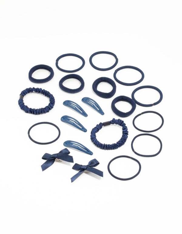 Navy Hair Tie & Clip Pack