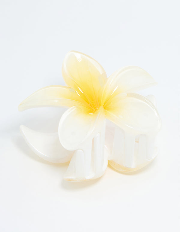 White Frangipani Flower Hair Claw Clip