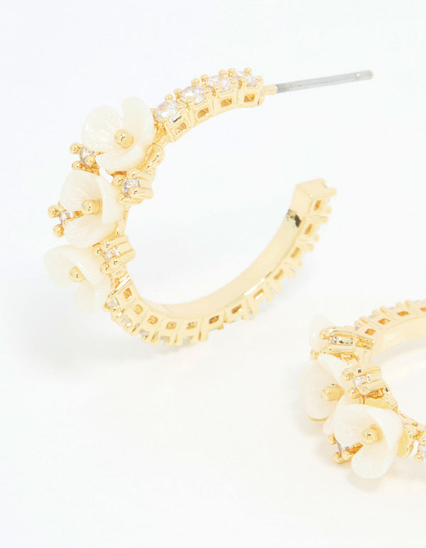 Gold Dainty Floral Hoop Earrings