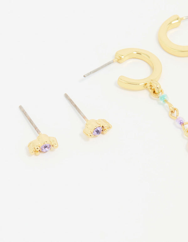 Gold Plated Cubic Zirconia Outer Space Earrings 3-Pack