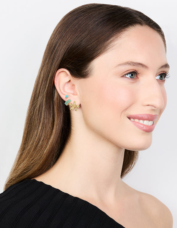 Gold Turquoise Bead & Bow Earrings 3-Pack