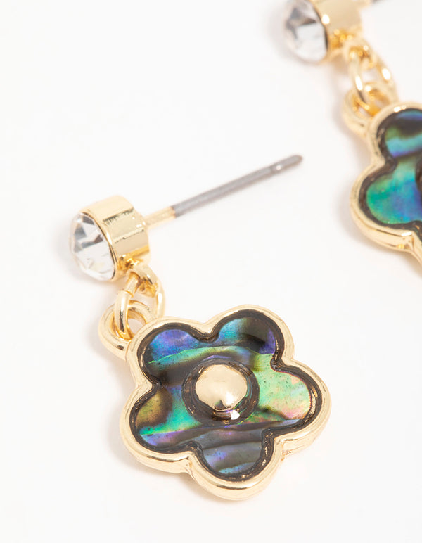 Gold Blue & Green Bubble Flower Drop Earrings