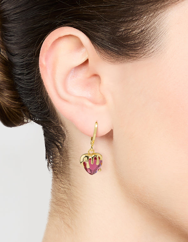 Gold Melting Pink Heart Drop Earrings