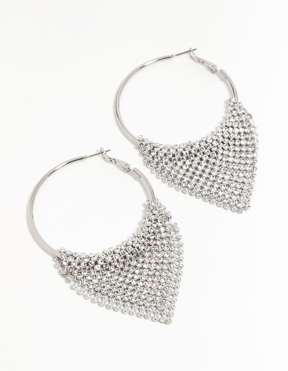 Silver Diamante Drop Hoop Earrings