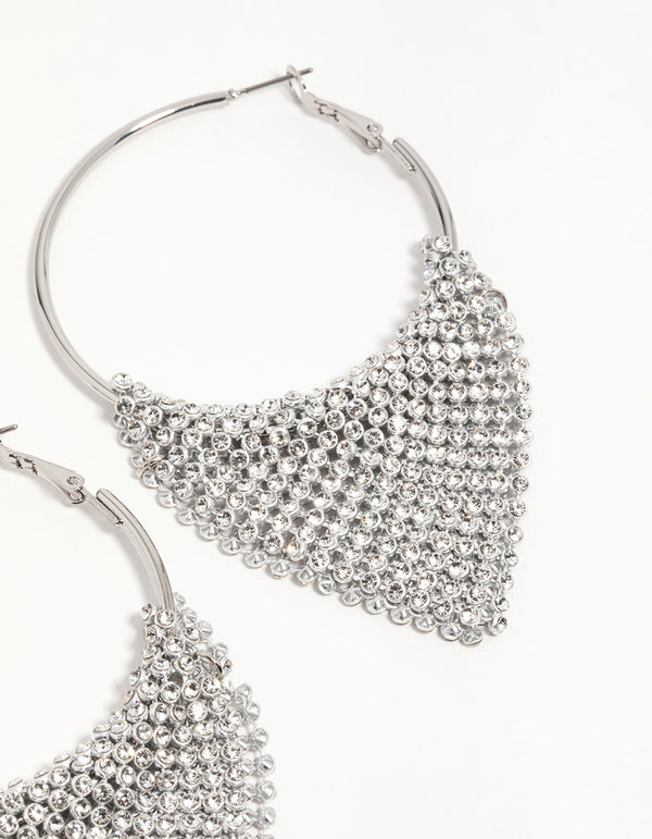 Silver Diamante Drop Hoop Earrings