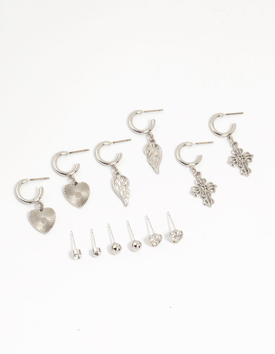 Silver Grunge Earrings 6-Pack
