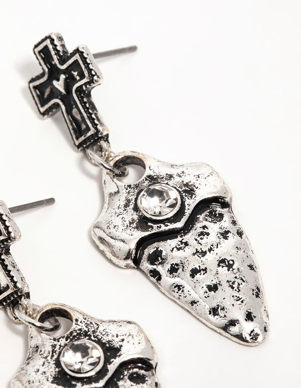 Silver Cross Dagger Drop Earrings