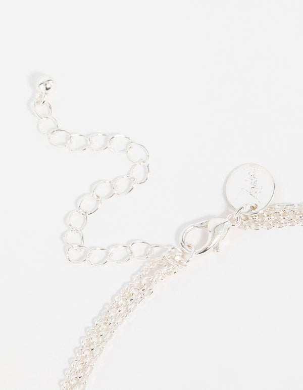 Silver Rectangle Pendants Layered Necklace