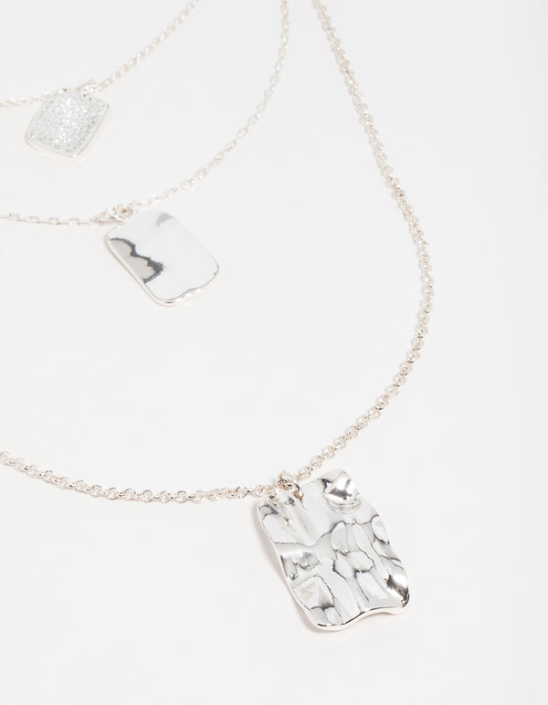 Silver Rectangle Pendants Layered Necklace