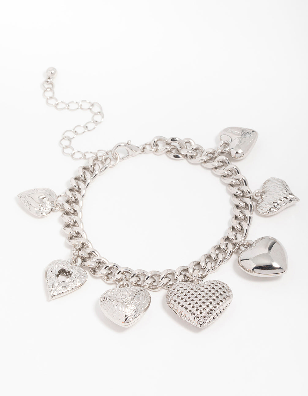 Silver Chunky Heart Charm Bracelet