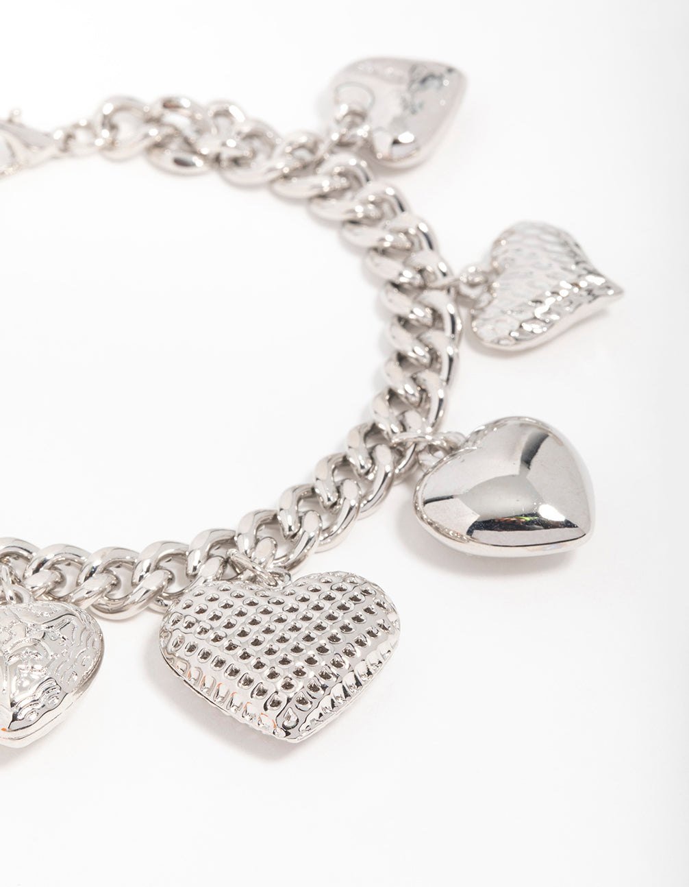 Silver Chunky Heart Charm Bracelet