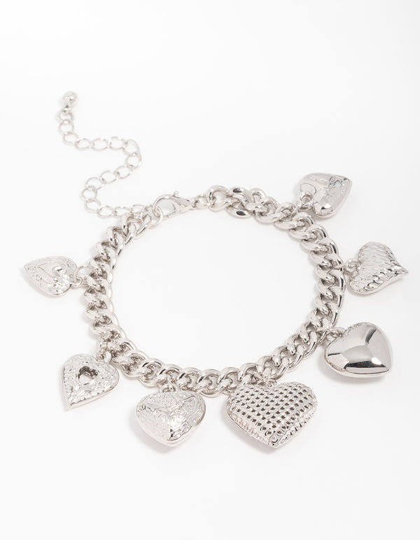 Silver Chunky Heart Charm Bracelet