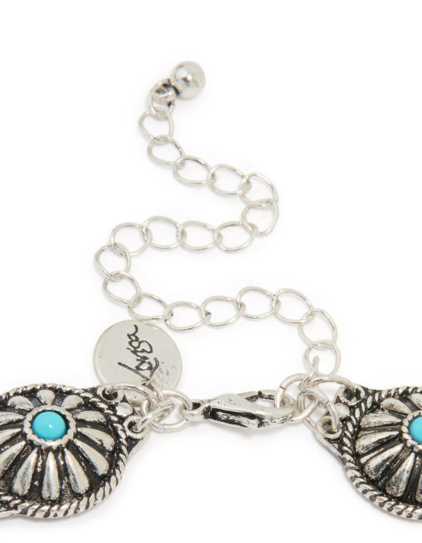Antique Silver Circle Turquoise Choker Necklace