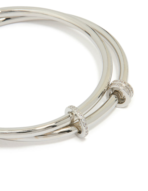 Silver Cubic Zirconia Layered Rondell Bangle