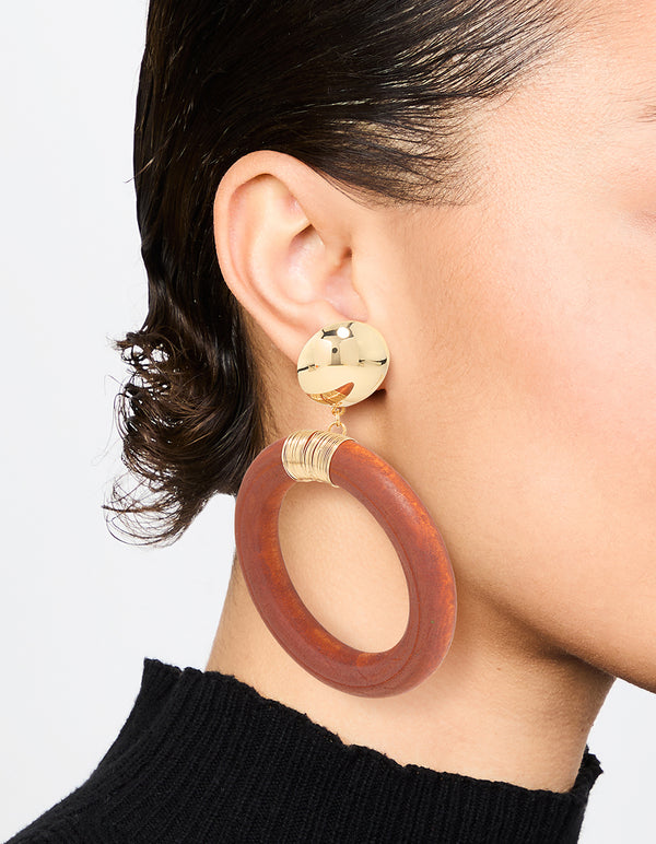 Brown & Gold Oval Wrapped Drop Earrings