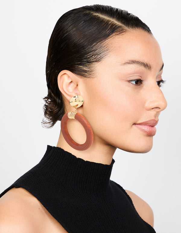 Brown & Gold Oval Wrapped Drop Earrings