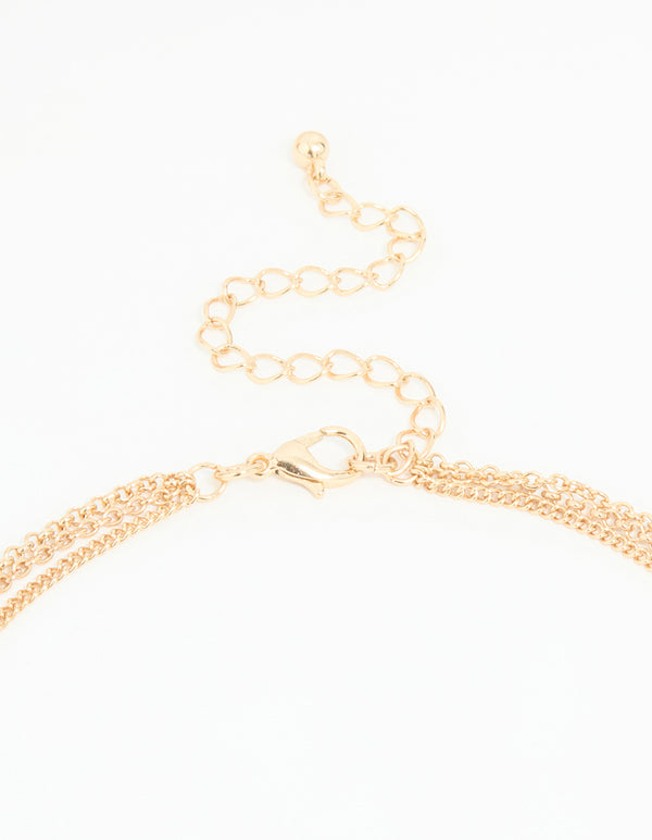 Gold Beaded Tassel Layered Necklace