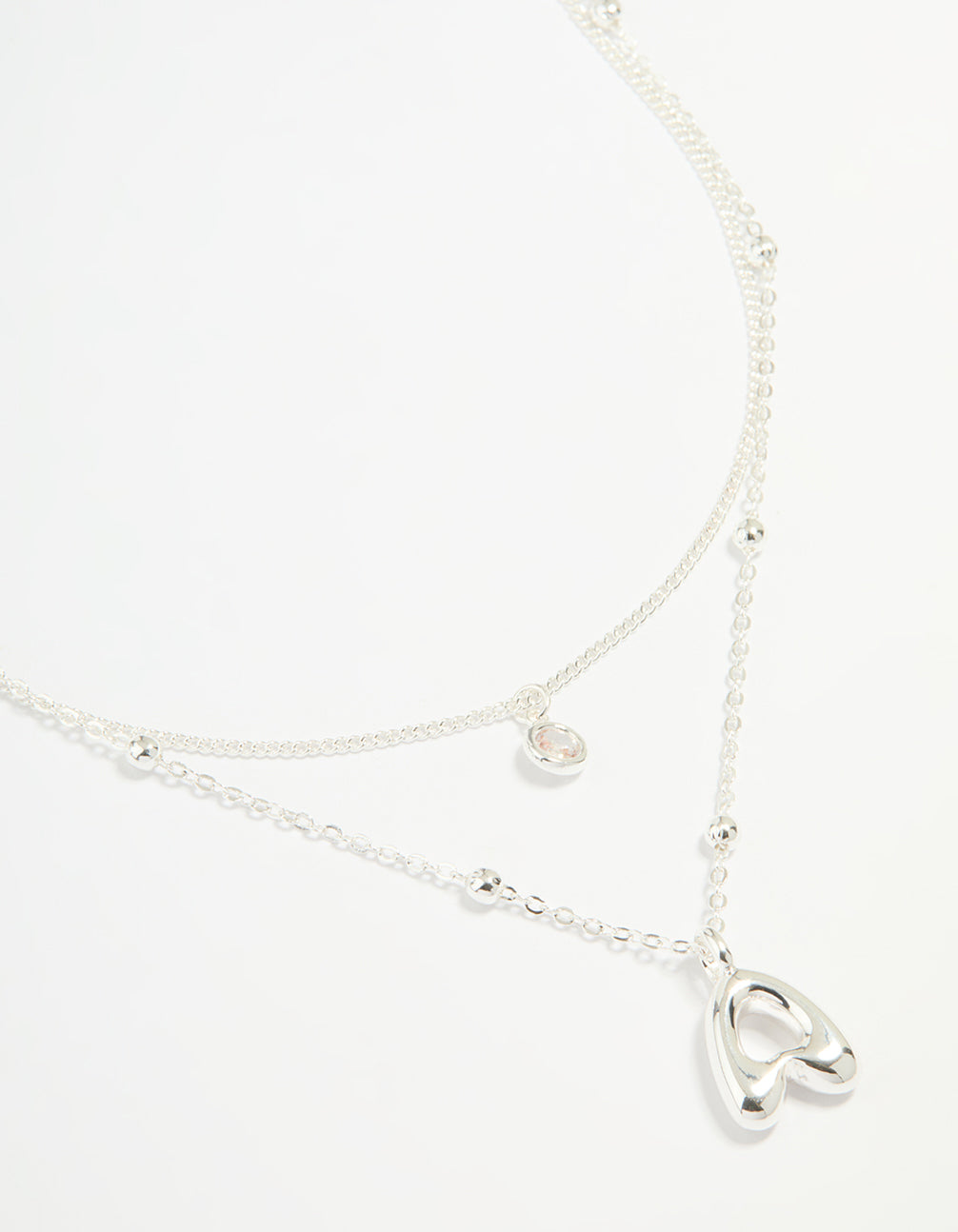 Silver Plated Cubic Zirconia & Bubble Letter A Layered Necklace