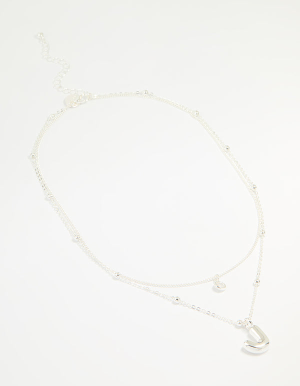 Silver Plated Cubic Zirconia & Bubble Letter J Layered Necklace