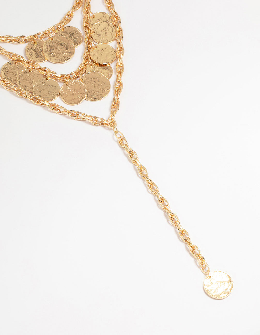 Gold Coin Molten Disc Layered Chain Necklace