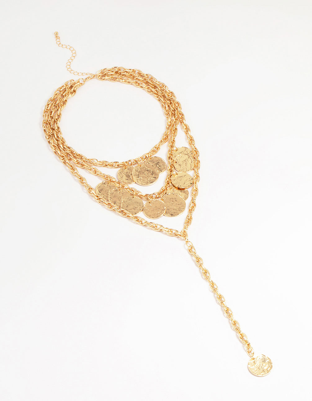 Gold Coin Molten Disc Layered Chain Necklace
