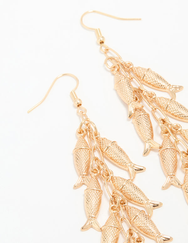 Gold Tassel Sardine Drop Earrings