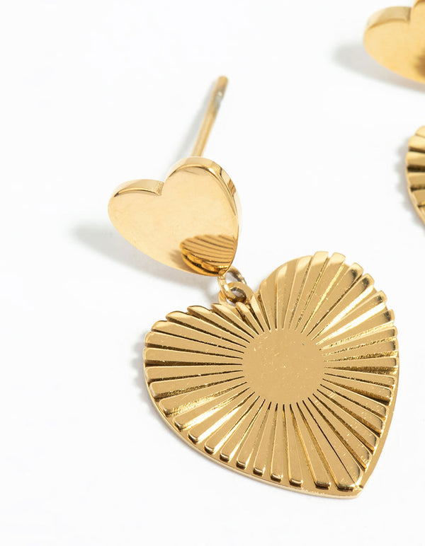 Waterproof Gold Plated Stainless Steel Heart Drop Earrings