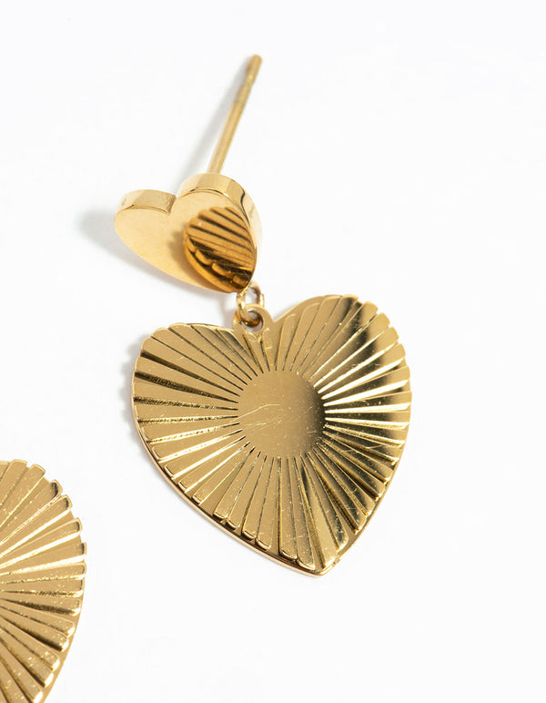 Waterproof Gold Plated Stainless Steel Heart Drop Earrings