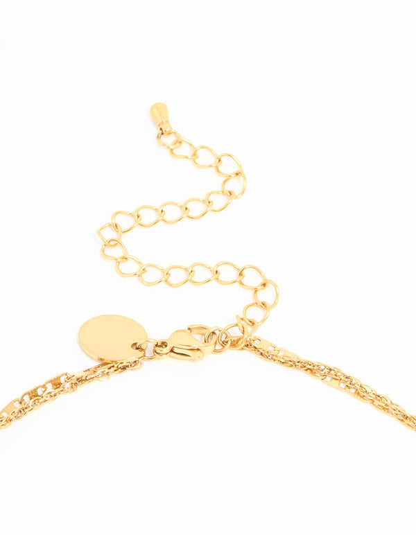 Waterproof Gold Plated Stainless Steel Hammered Layered Necklace