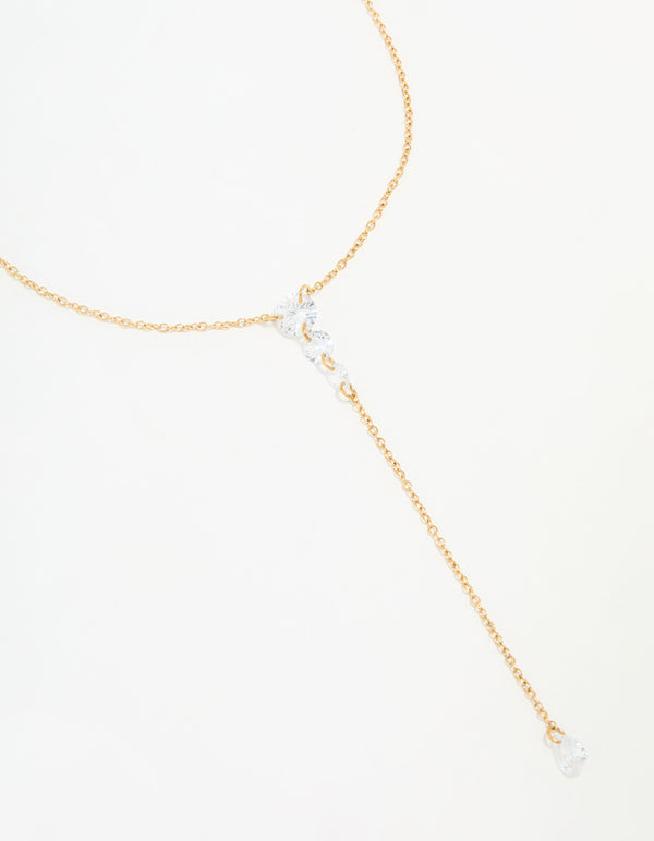 Waterproof Gold Plated Stainless Steel Cubic Zirconia Y-Necklace