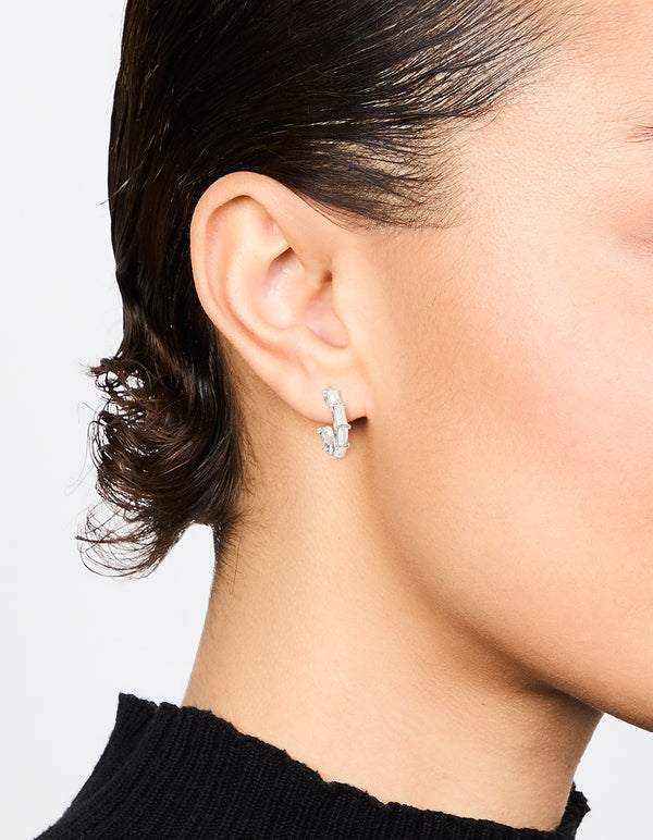 Silver Thin Diamante Hoop Earrings