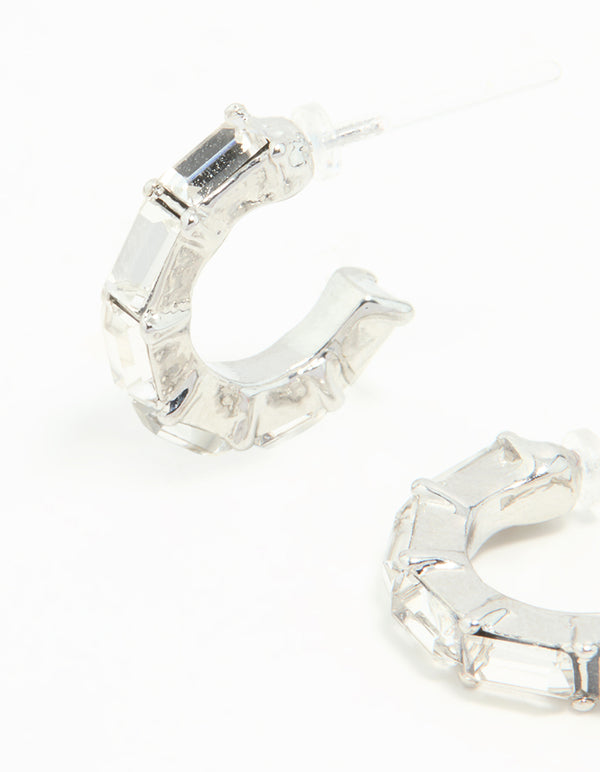 Silver Thin Diamante Hoop Earrings