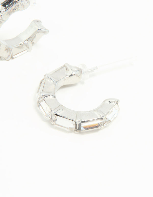 Silver Thin Diamante Hoop Earrings