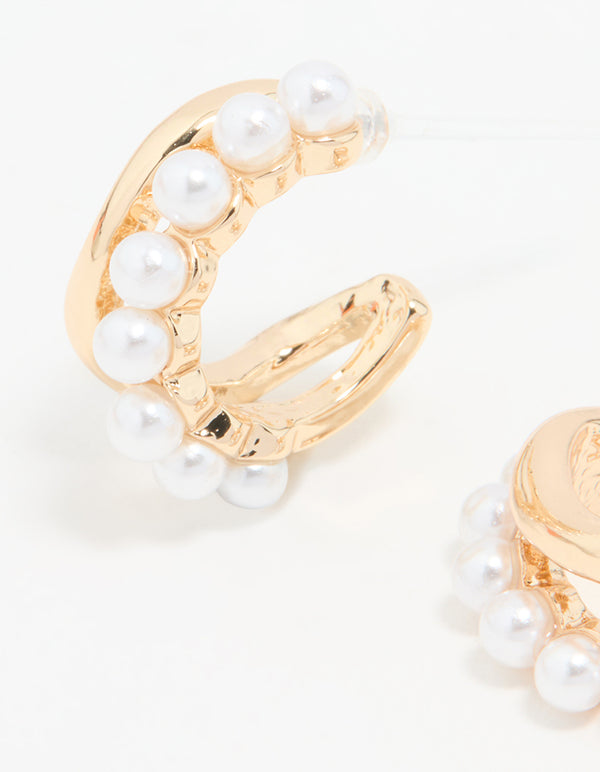 Gold Pearl Hoop Earrings