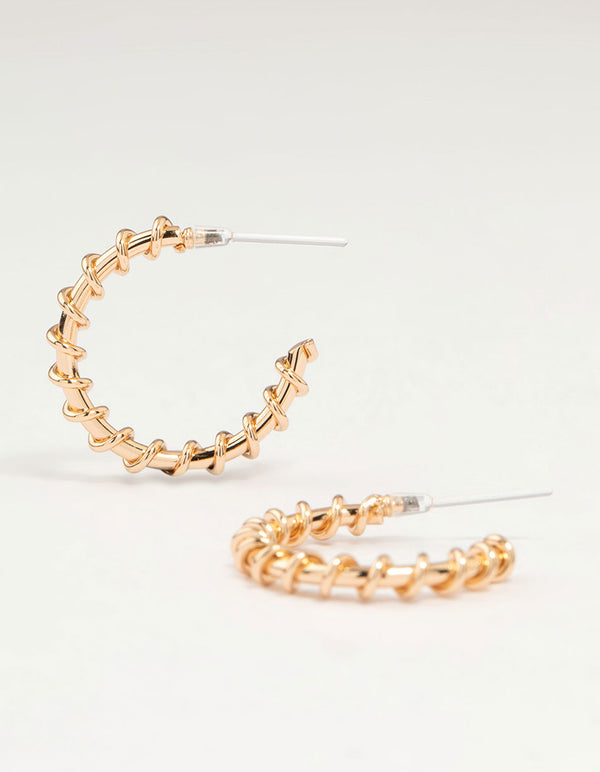 Gold Twist Hoop Drop Earrings