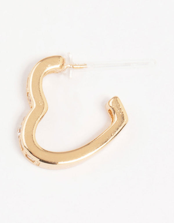 Gold Cubic Zirconia Heart Hoop Earrings
