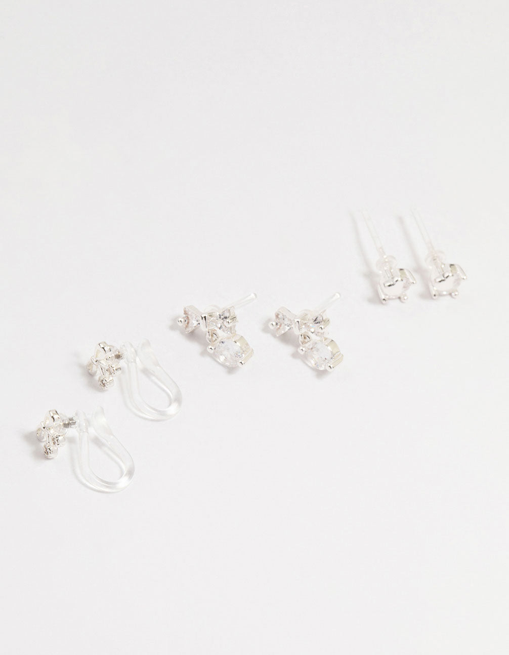 Silver Cubic Zirconia Heart Ear Cuff 4-Pack