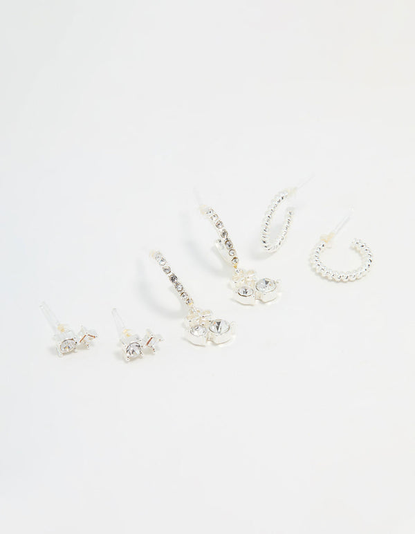Silver Diamante Cherry Hoop & Stud Earrings 3-Pack