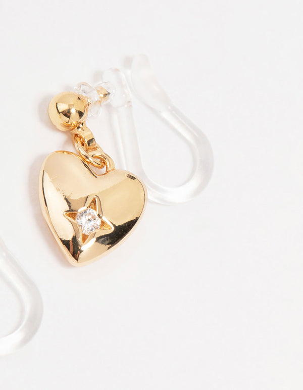 Gold Cubic Zirconia Heart Ear Cuff 4-Pack