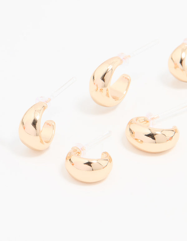 Gold Smooth Hoop Earrings 3-Pack