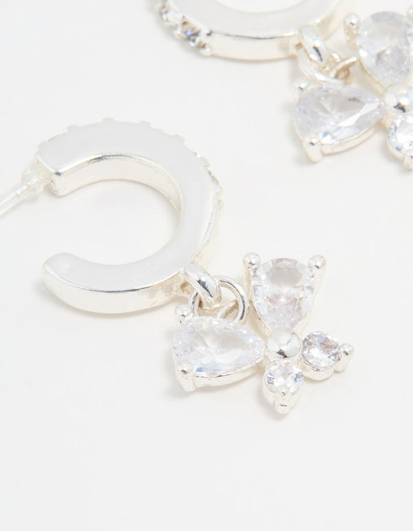 Silver Diamante Butterfly Hoop Earrings