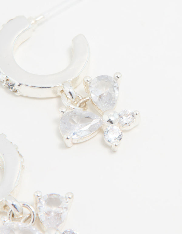 Silver Diamante Butterfly Hoop Earrings